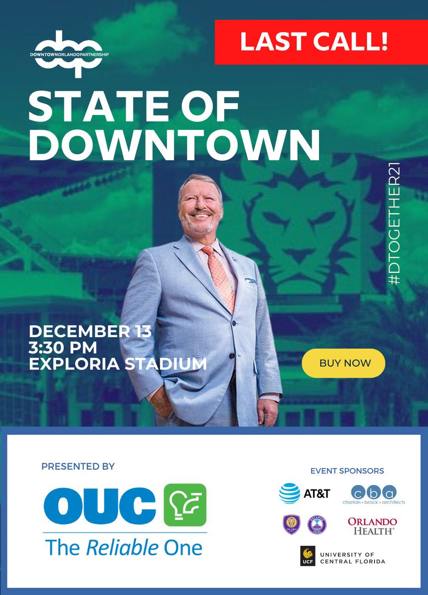 We're proud to sponsor Orlando Mayor Buddy Dyer's 2021 State of Downtown Address hosted by <a href="/DOPOrlando/">DOP Orlando</a>. This signature event will feature networking and a key note address by Mayor Dyer. Space is limited, register today at dop.com/stateofdowntown. #DTOgether21