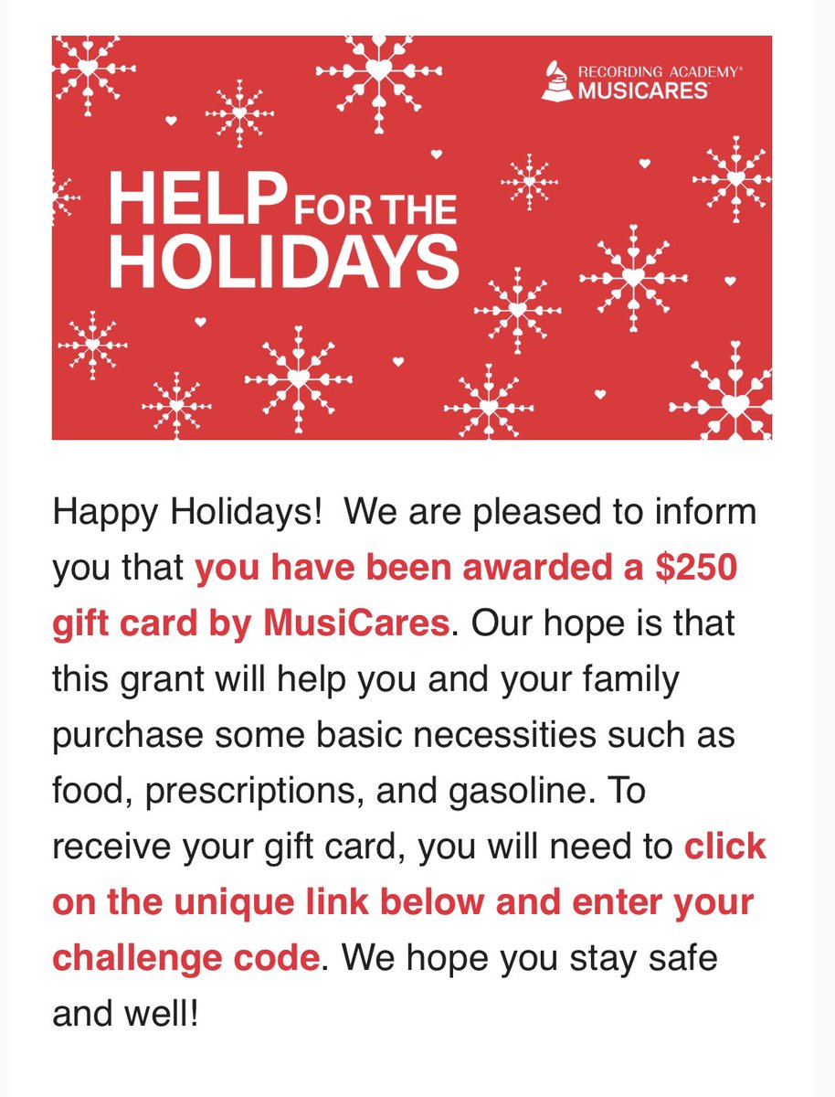 Today must be my day. I applied for a working musician’s grant for the holidays, and I received it! Thank you so much, @MusiCares. You helped me in 2020 and I am super appreciative for the holiday boost! 🎄🎁🎅 #workingmusician #ArtistOnTwitter #piano #ballet