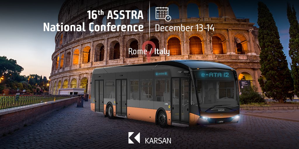 KarsanTR's tweet photo. 13-14 Aralık, Roma’da düzenlenecek olan 16. Uluslararası ASSTRA konferansına e-ATA ile katılıyoruz. ⚡

Karsan'ın doğuştan elektrikli otobüsü e-ATA’yı yakından tanımak için "yeni nesil mobilite" temalı konferansı ziyaret edin.

#Karsan #ConvegnoNazionale #NextGenerationMobility https://t.co/bmZYvlGoYq
