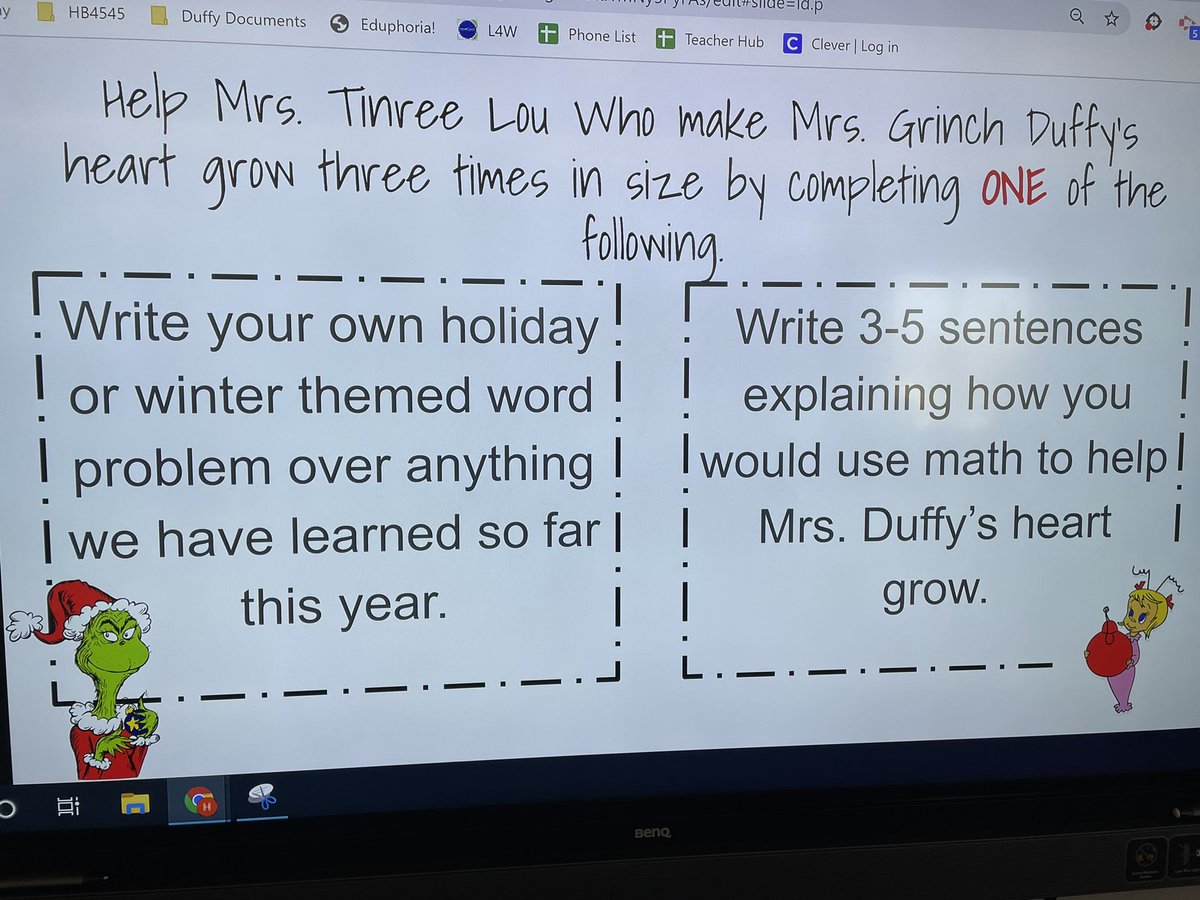 MrsDuffyIMMS's tweet photo. Mrs. Tinree Lou Who helped Mrs. Grinch Duffy’s heart grow 3 times in size when students wrote word problems. @IMMSLions #DecemberToRemember https://t.co/hYTibtThKa
