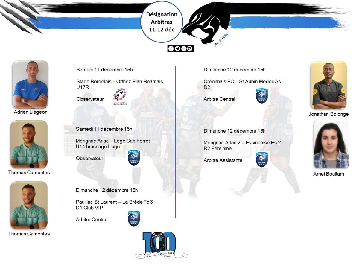 🔵⚫️Retrouvez la programmation de ce week end sur le site et la page FB, ainsi que celle de nos arbitres

jeunessevillenavaise.com

facebook.com/15524231455502…

Tous en Bleu et Noir pour nos Panthères 💙🖤

#teamJV 
#jeu #valeur

<a href="/LigueFootballNA/">Ligue de Football Nouvelle-Aquitaine ⭐️⭐️</a> 
<a href="/foot_gironde/">Foot-Gironde</a> 
<a href="/villenavedornon/">Villenave d'Ornon</a>