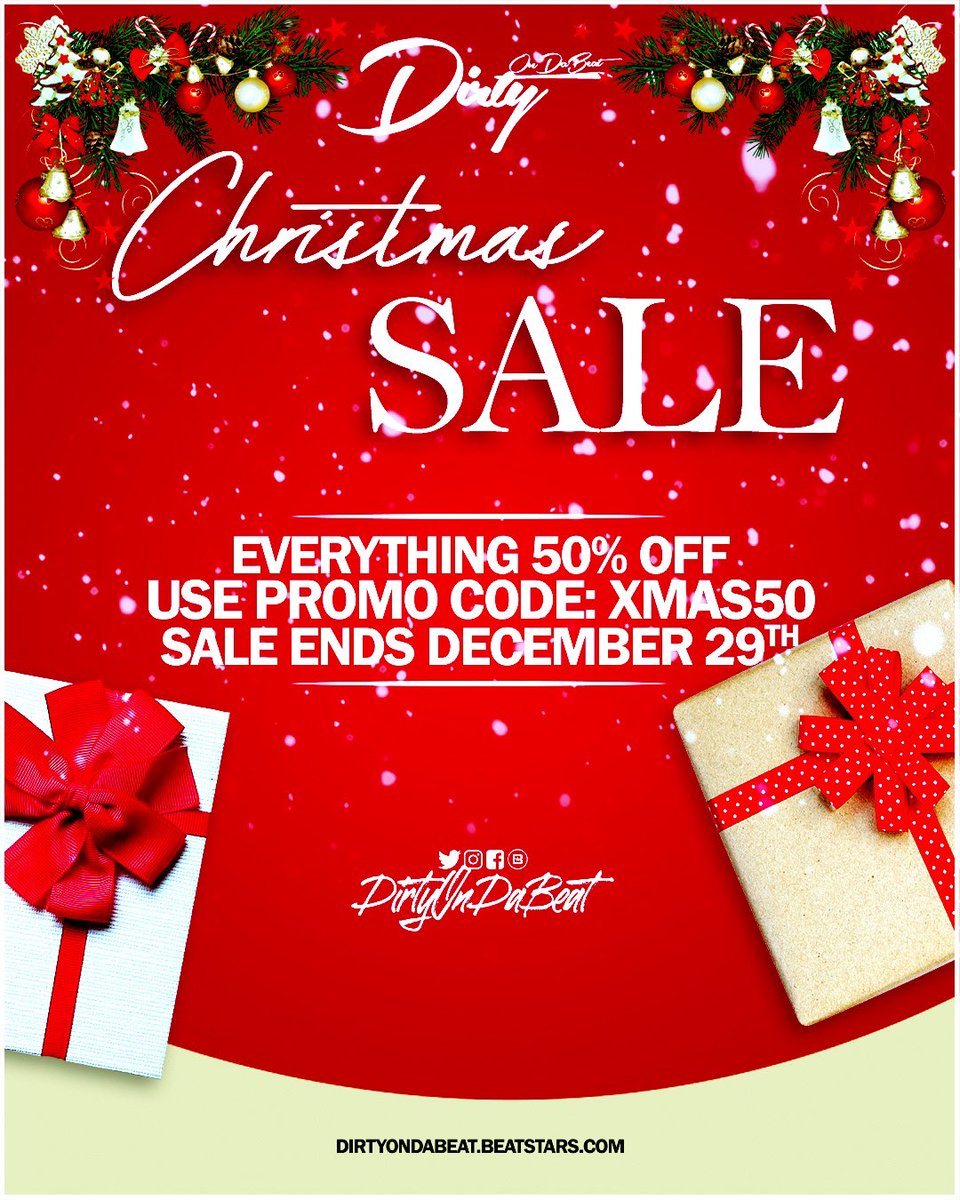 Xmas sale active now!! Use code - XMAS50 at checkout for 50% everything. Exclusives, Leases. Beat site link in bio as well on the flyer. Sale ends December 29th #beatsale #beats #beatsforsale #dirtyondabeat