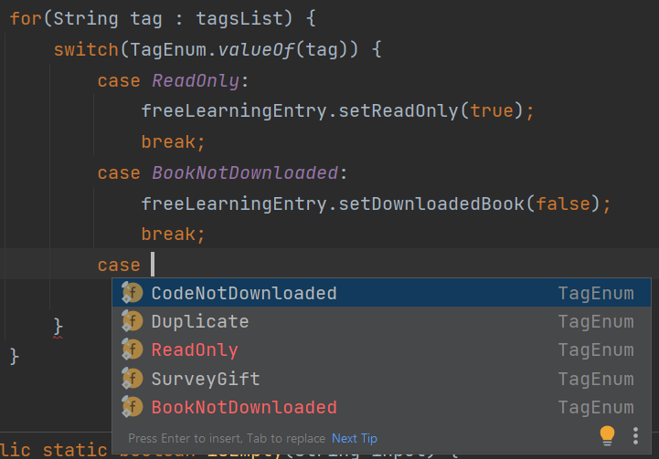 itsraghz's tweet photo. @intellijidea What a nice value add - in a set of statements being used, it differentiates the values that are used Vs unused, for a quick identification that will surely avoid typos! @java #learning #intellijtips @jetbrains @eMalaGupta @trisha_gee @GuidesJava @javarevisited https://t.co/g5RhG4gQMs