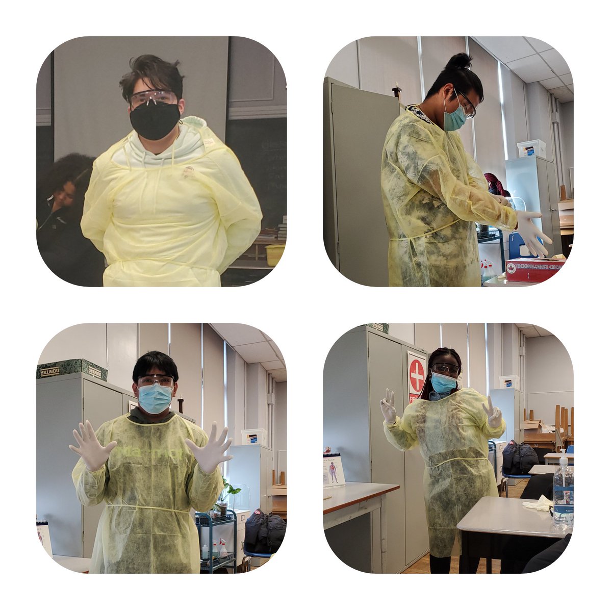 MissGlazeclass's tweet photo. Donning PPE. Grade 12's learning about isolation precautions and PPE
#SHSM #TPJ #healthandwellness 
@tdsb @CentralTech #Healthcare https://t.co/Hszb7xfTiU