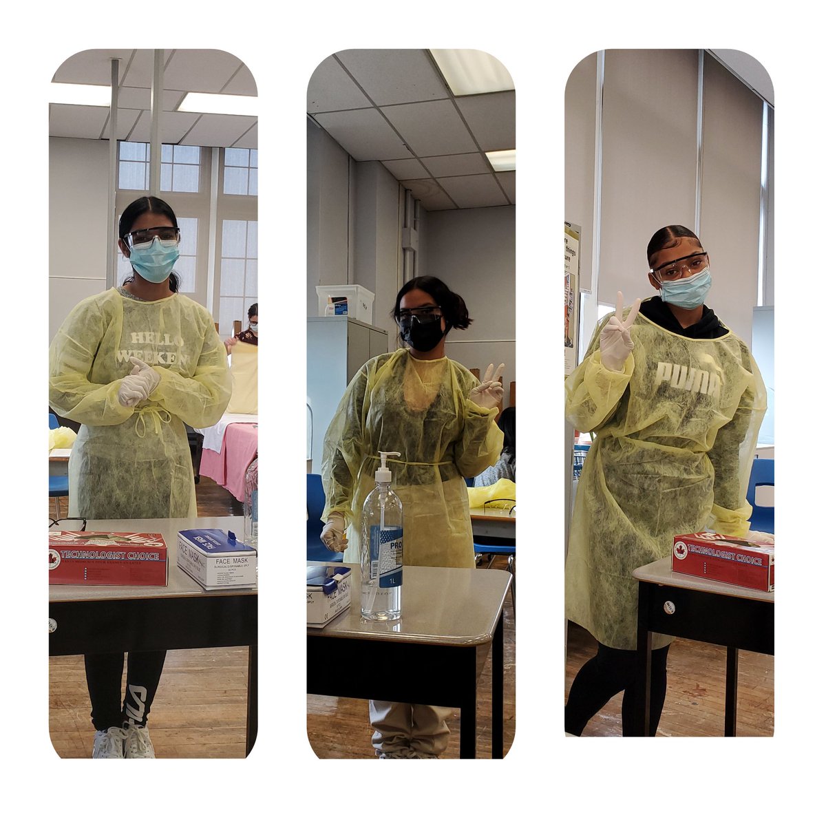 MissGlazeclass's tweet photo. Donning PPE. Grade 12's learning about isolation precautions and PPE
#SHSM #TPJ #healthandwellness 
@tdsb @CentralTech #Healthcare https://t.co/Hszb7xfTiU