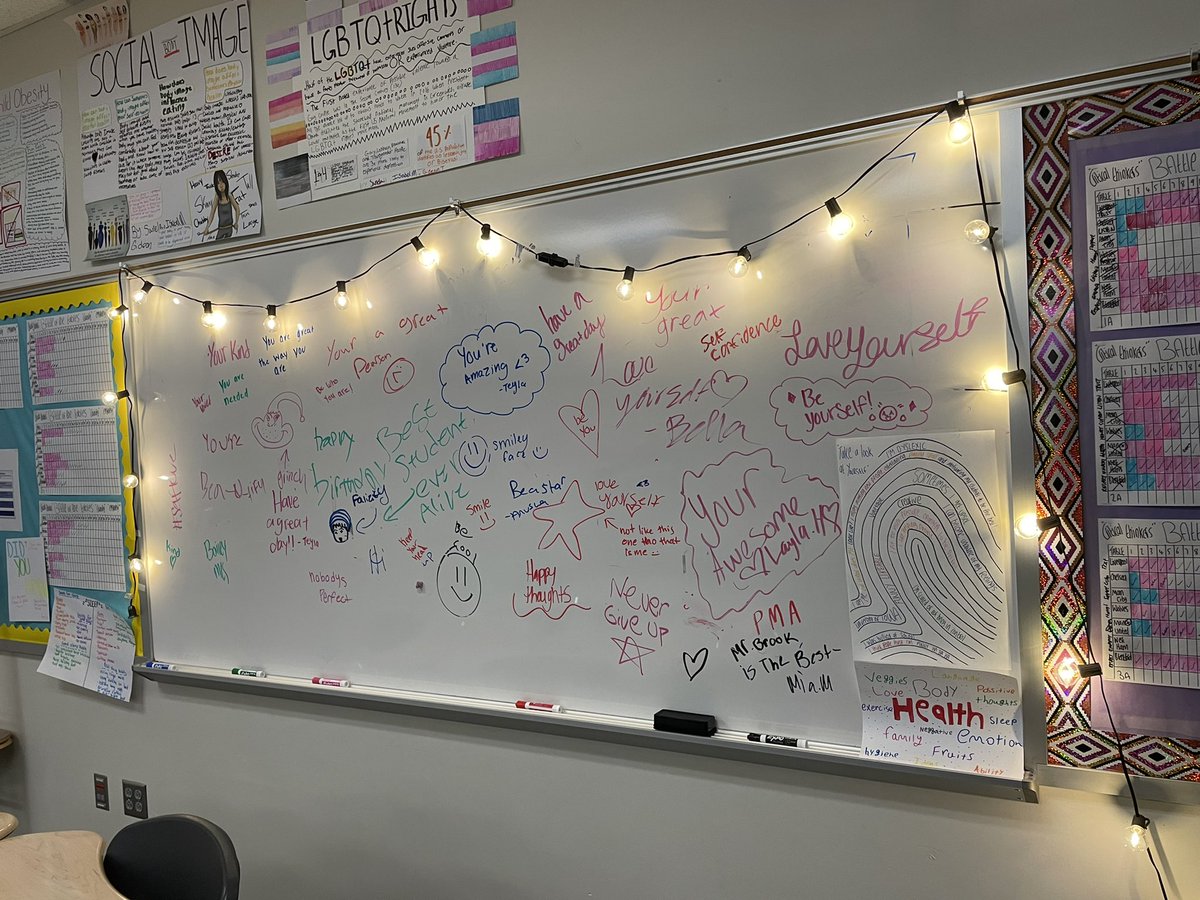 WaukeeSMSHealth's tweet photo. The last few days I’ve encouraged students to write on the positive vibe board! We all need a #InspirationalQuotes from time to time @WaukeeSMS @KelliSturgill23 @djbarry98 @ajh2976 @degroote44 https://t.co/Q1E1VYv6M8