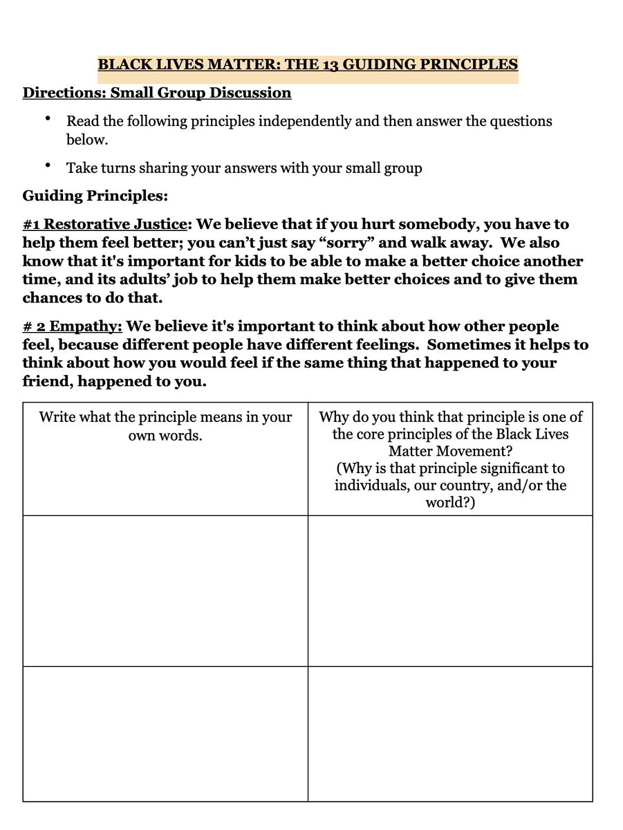 Thread.  HWDSB is polticizing the classroom. Full lesson on BLM for Junior grades. #hamont parents do you consent? 

"...if you hurt someone, you have to help them feel better" 

No one has to help anyone feel better. An individual's feelings are their own responsibility.