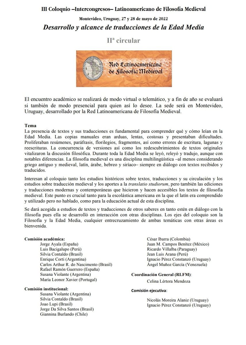 ipaenred's tweet photo. Nuestro instituto será la sede institucional del III Coloquio-Intercongresos- Latinoamericano de Filosofía Medieval, el cual se desarrollará el 27 y 28 de mayo de 2022. Compartimos con ustedes la segunda circular con la invitación a presentar comunicaciones y ponencias. https://t.co/tbqMMWFv3k