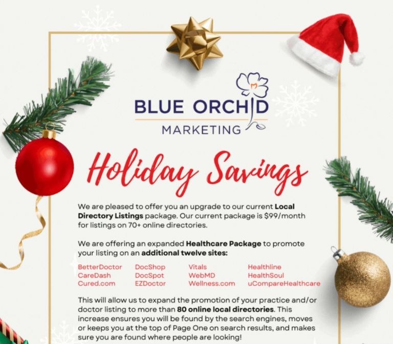 BlueOrchidMktg's tweet photo. π Don't miss out on this amazing healthcare listing special running until December 31st.
Let us optimize 80 + listings and get you on top of page one!
Click here for more info: https://t.co/iwVgybIR1L
#BlueOrchidMarketing #directorymanagement #Googlelisting #webmdlisting https://t.co/XwzKjekt1n