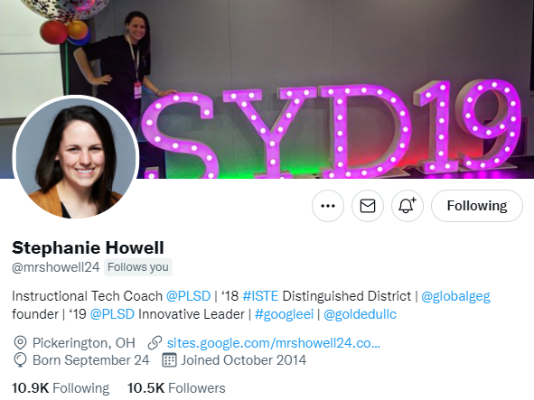 HowardEdTech's tweet image. One of my new favorite educational resources is a person! If you&apos;re not following @mrshowell24 and the team of @GoldEDULLC, do yourself a favor and go follow now! They are building a community that is a wealth of knowledge and sharing! #CougarsLearn #12DaysTwitter #FriscoDLCchat
