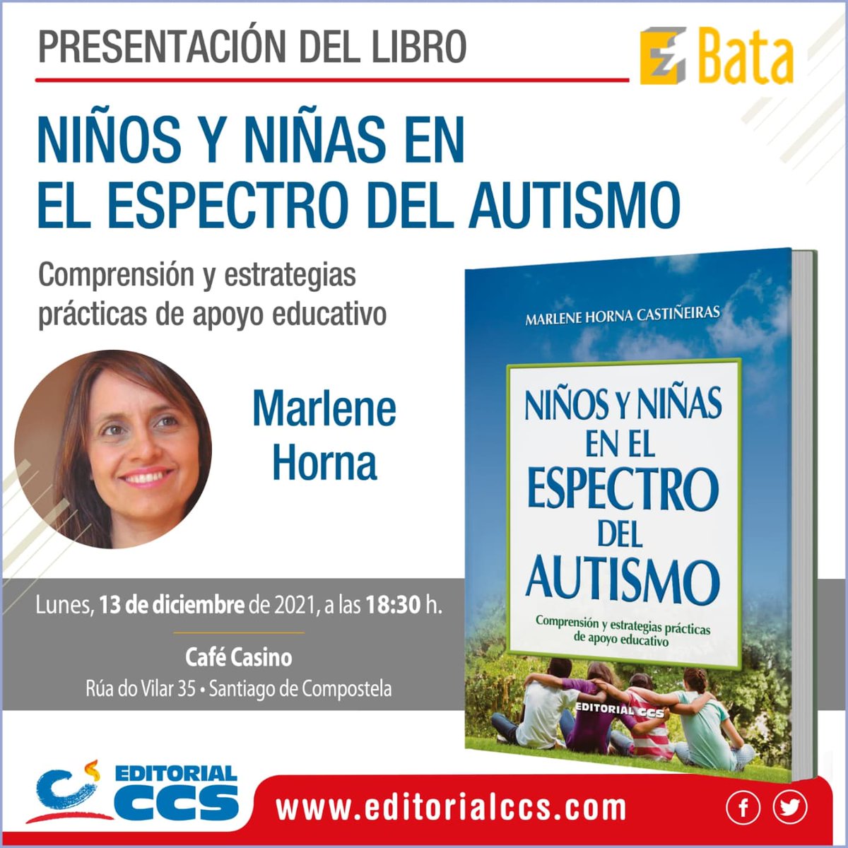NormalizAutismo's tweet photo. El próximo lunes 13 de diciembre a las 18:30h tendrá lugar en el @cafecasinosantiago la presentación del libro "Niños y niñas en el espectro del autismo" de   Marlene Horna.
Una interesante propuesta de lectura
#santiagodecompostela #autismo #NormalizAutismo #lecturasrecomendadas https://t.co/bzVMgt2xHM