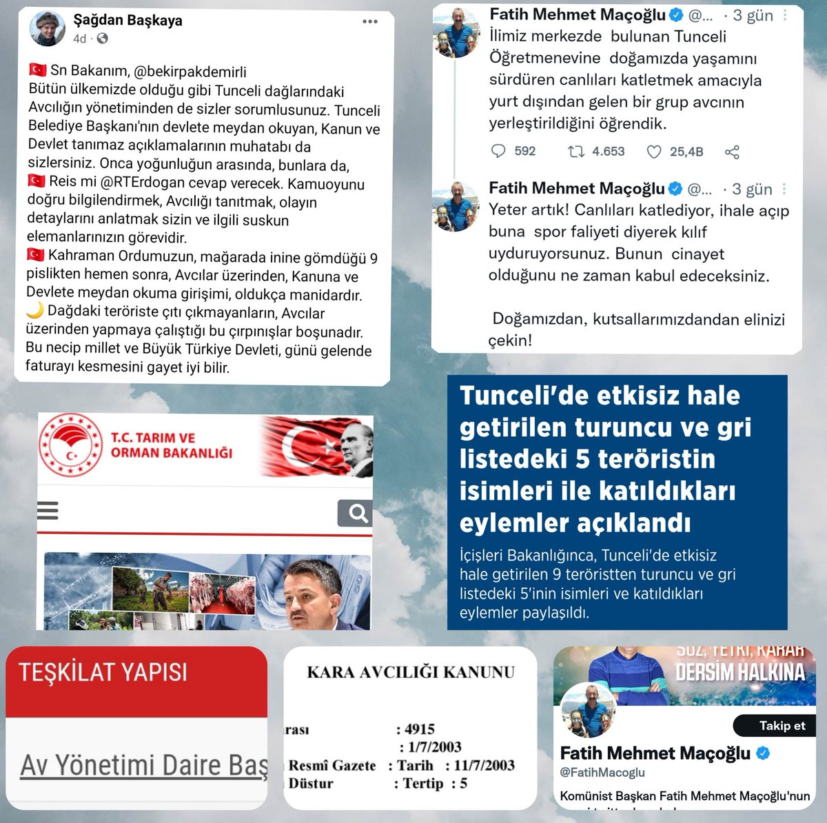 SagdanBaskaya's tweet photo. 🇹🇷 Sn Bakanım, @bekirpakdemirli
Bütün ülkemizde olduğu gibi Tunceli dağlarındaki Avcılığın yönetiminden de sizler sorumlusunuz. Tunceli Belediye Başkanı'nın devlete meydan okuyan, Kanun ve Devlet tanımaz açıklamalarının muhatabı da sizlersiniz. https://t.co/W2sv5vZGdK