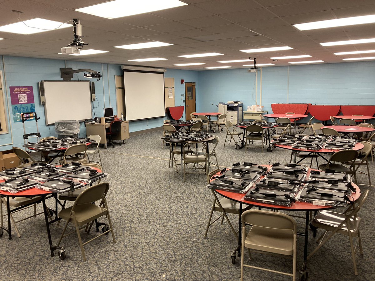 This was how we set <a href="/Newark_MS/">Newark Middle School</a> for staff laptop distribution this morning. It was our last handout after prepping and deploying 1,800 devices in 3 weeks. Just in time for the holidays!