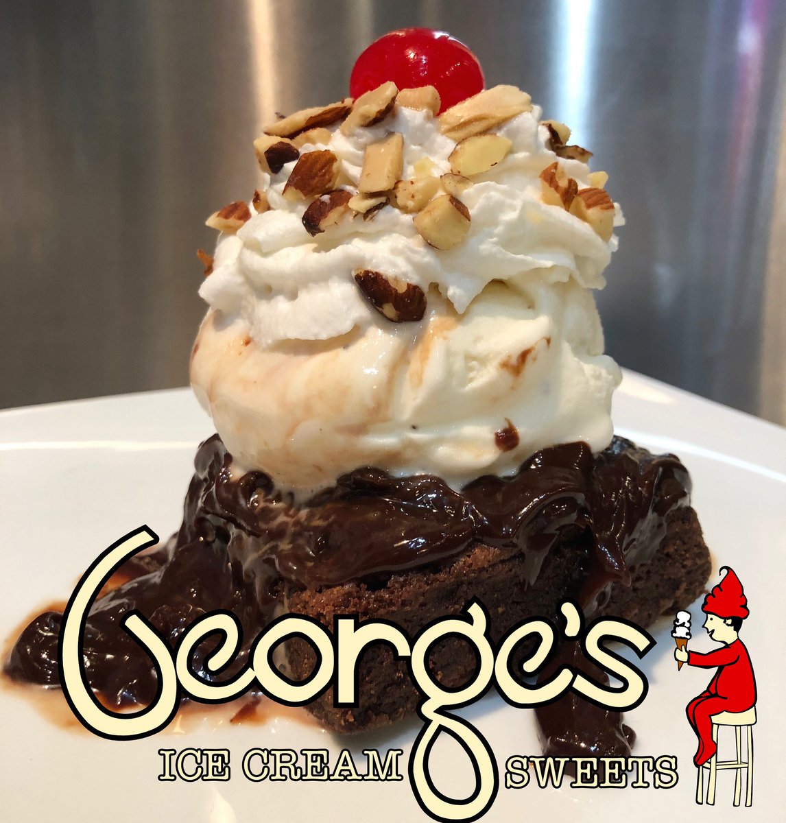 GeorgesIceCream's tweet photo. Try our Hot Brownie Sundae for a limited time at George’s for $9! https://t.co/zsWn0W57J3
