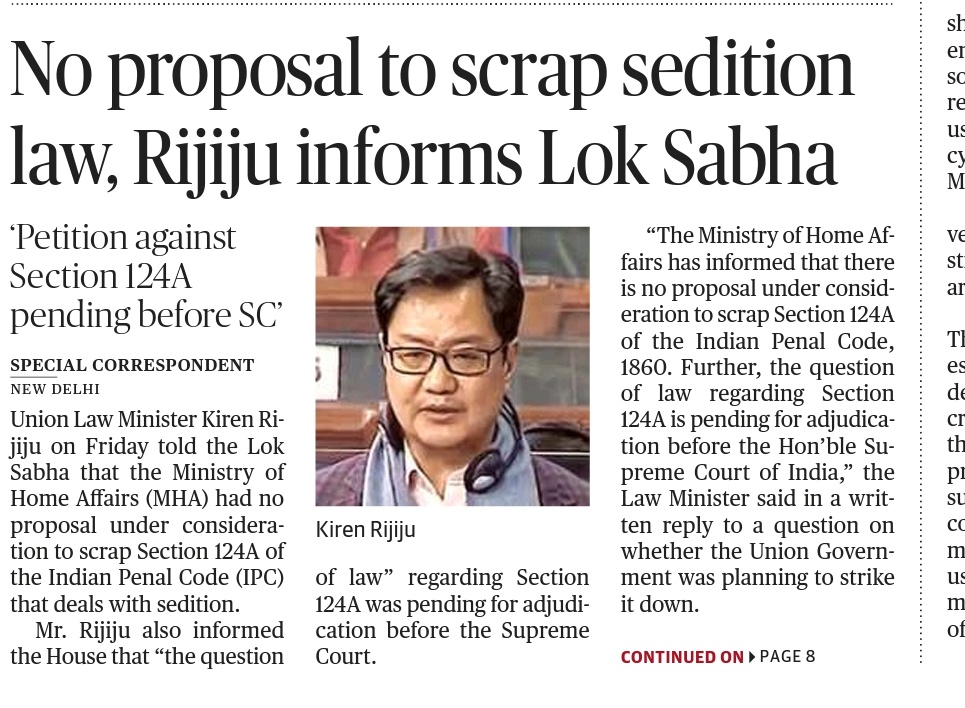 AdvUmeshYadav's tweet photo. About the applicability,enough has been said SC.Why center is waiting for the SC to scrap this draconian Section?
#seditionlaw 
@KirenRijiju @DrAMSinghvi @KapilSibal @tehseenp @Awhadspeaks @priyankagandhi @RahulGandhi https://t.co/pvREctFaUW