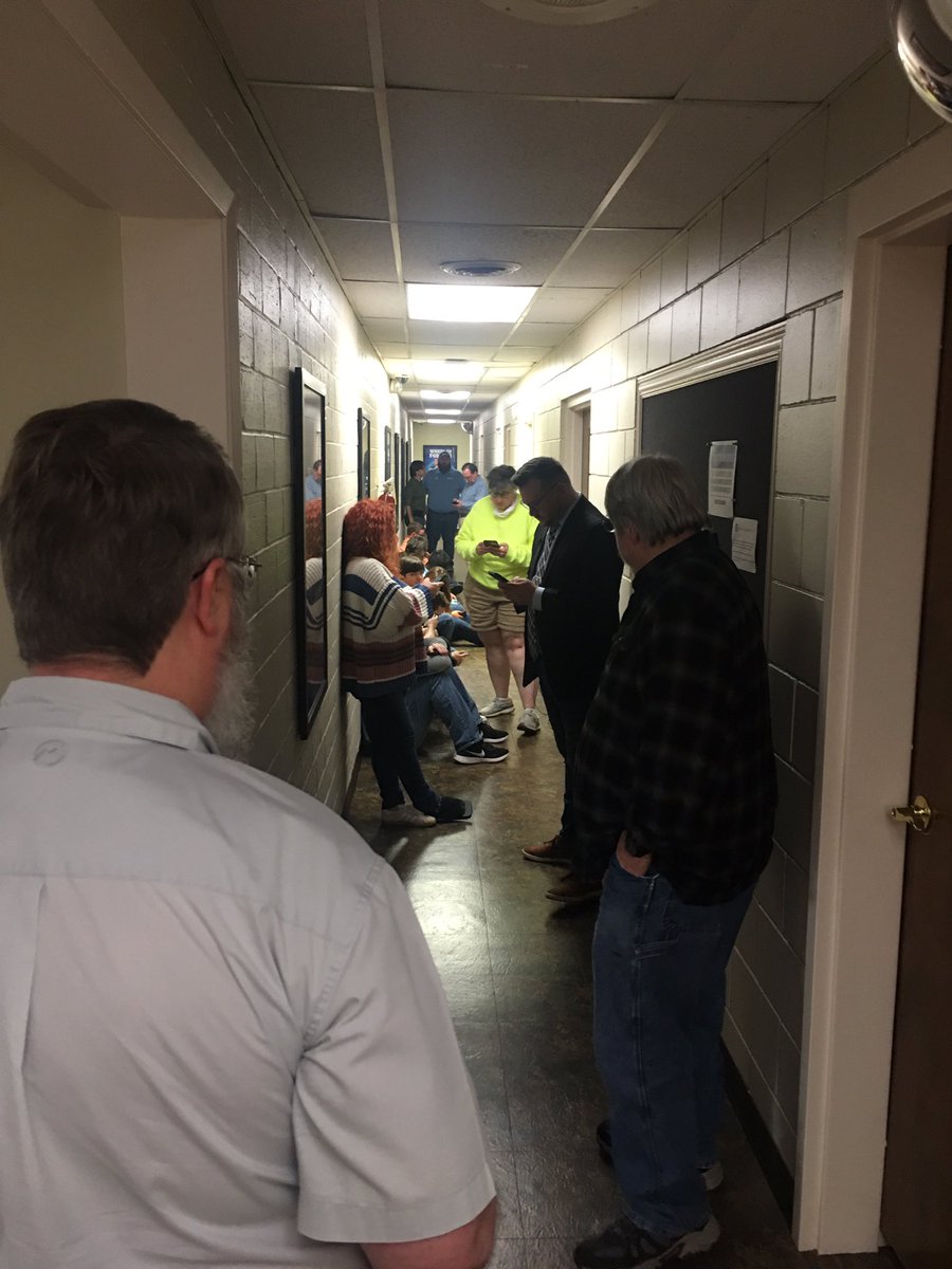 davis_diana's tweet photo. We’re having to take shelter at @Region8News. First time ever for me at the tv station. @arwx #tornadocoverage https://t.co/aOHSUt18Ns