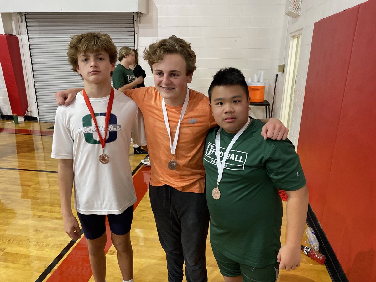 Middle school wrestlers competed today at First Baptist Academy. Isaac wins gold, JD takes silver, &amp; Devin and Brandt bring home bronze. Way to go guys!