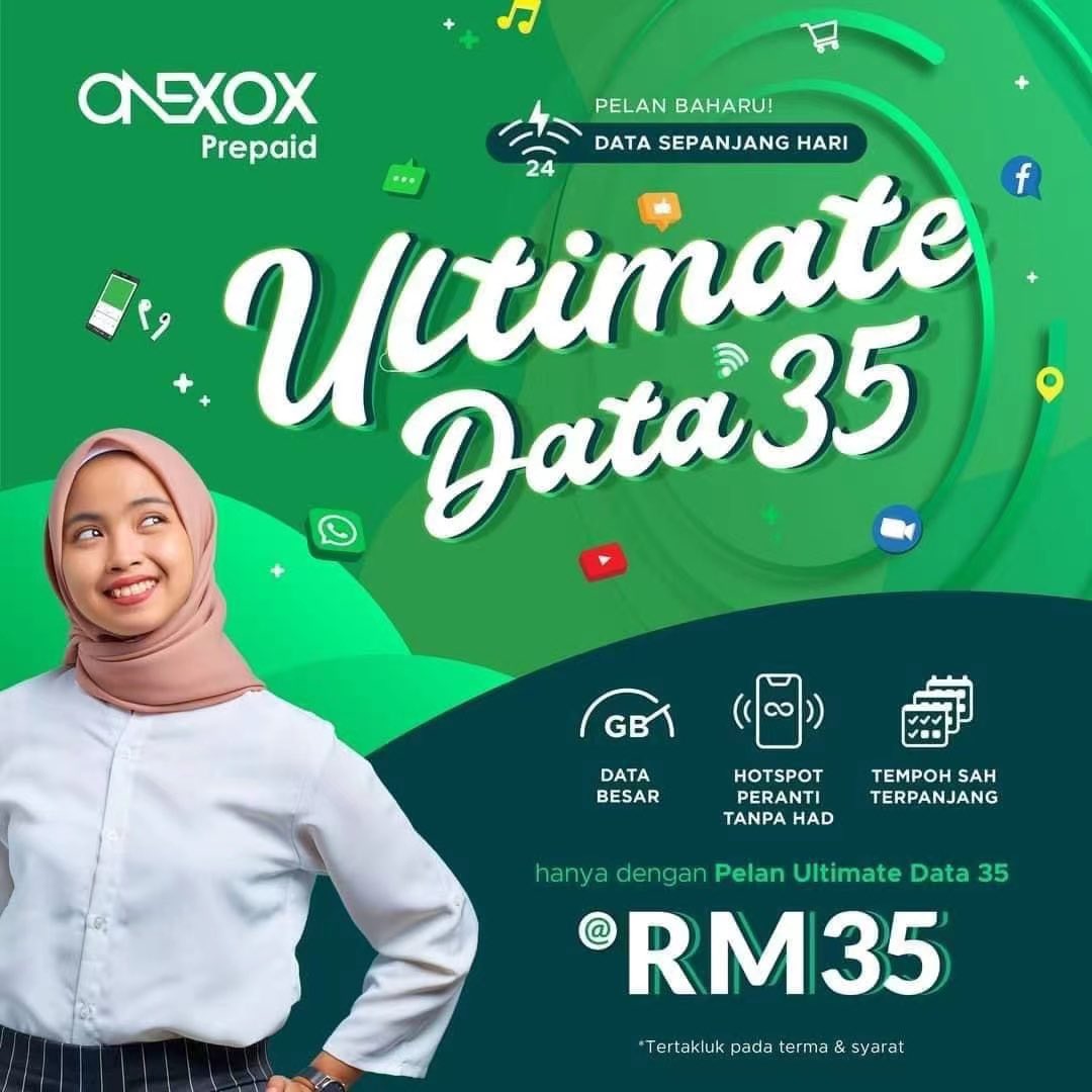 ONEXOXbyCelcom's tweet photo. Plan Baru ONEXOX PREPAID ULTIMATE DATA 35

✅ RM35.00 untuk 30hari
✅ Tempoh sah 28bulan utk pengguna baru (WelcomeDeal)
✅ Data Besar
✅ Kelajuan 3mbps
✅ Full Hotspot

UNTUK PENGGUNA BARU DAN LAMA https://t.co/TQYzqEACUo