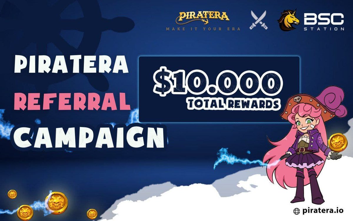 BSCS_Global's tweet photo. 🎁 10,000$ for referral bounty campaign to celebrate Piratera IDO on BSCStation 

⏰ Time: 3AM, 11st Dec (UTC) - 3AM, 20th Dec (UTC) 
💰Reward 
- 5000$ for 500 RANDOM 
- 5000$ for top 200 reference

👉🏼 Detail: https://t.co/2JDZ8RhyyA https://t.co/sIPwE9rj0Q