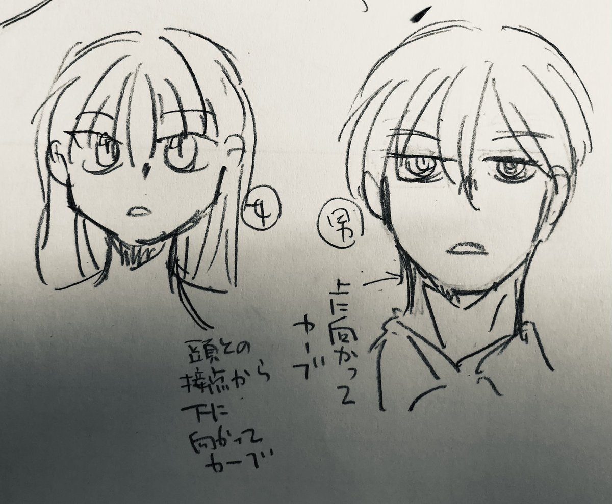 男女の首の描き方こうしてる 