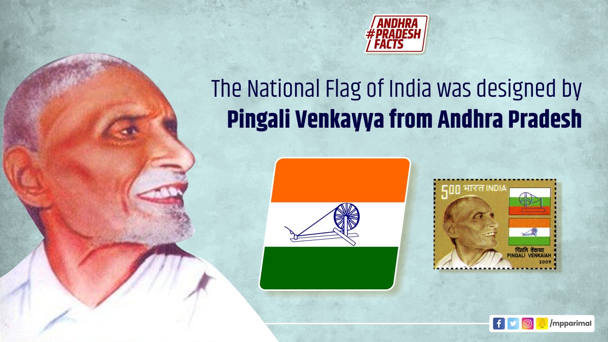 mpparimal's tweet photo. Pingali Venkayya - a patriotic freedom fighter & the designer of India's National Flag - Tiranga, hailed from Bhatlapenumarru, a small village in #AndhraPradesh. He had presented the flag to #MahatmaGandhi in #Vijaywada in 1921. #APFacts #AndhraPradeshFacts #InterestingFacts https://t.co/gwm2CcxOKE