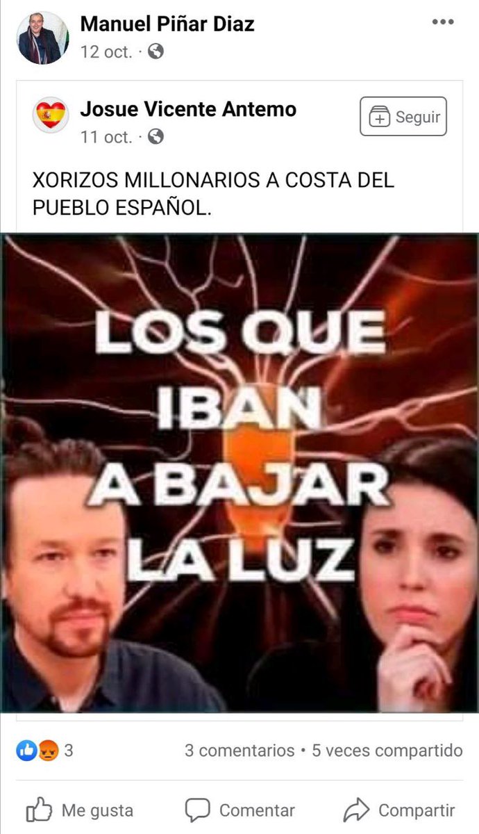 PabloIglesias's tweet photo. El Facebook de Piñar, el juez que se ha negado a dejar en libertad a Juana Rivas. No hay más preguntas, señoría https://t.co/eRoTrt6po1