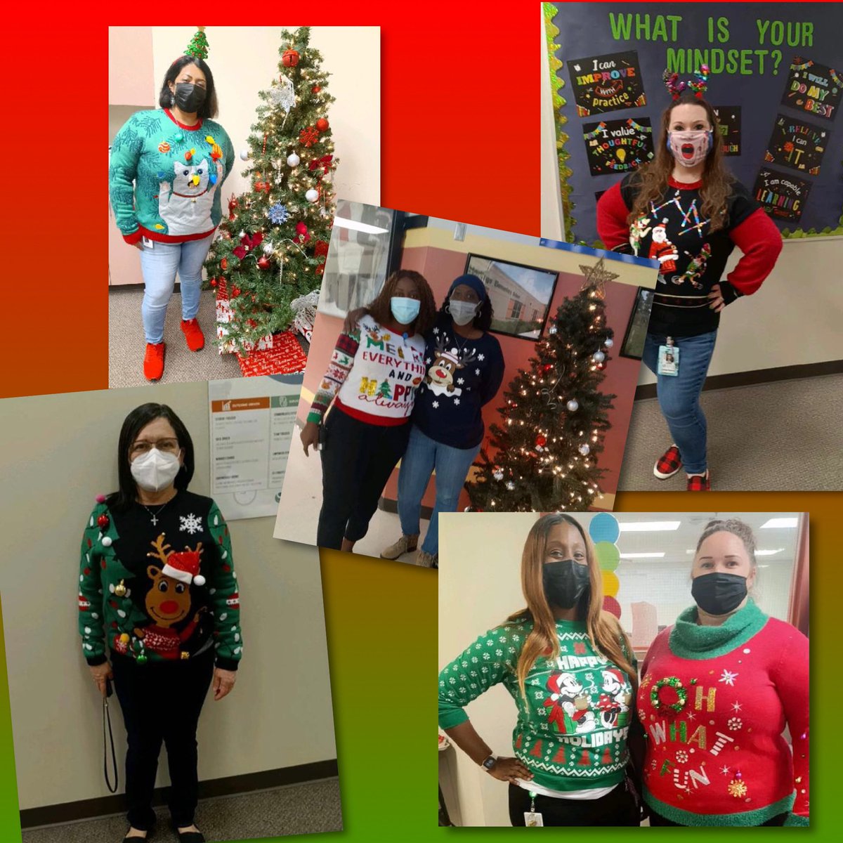DrTrennRussell's tweet photo. We were rocking our Ugly Christmas Sweaters @HeritageElemen1. Who knew ugly looked so good! @SpringISD #UglySweaterSpring #greatstaff https://t.co/IjqVWZnluu
