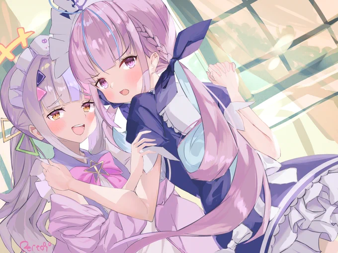 「がっ、元祖メイドはあてぃしなんだからねっ!?」
「わかったって～～www」

#あくあーと #シオンの書物 