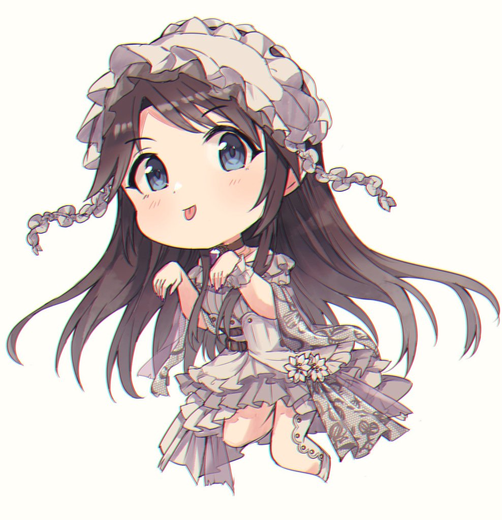 1girl solo dress chibi tongue out tongue long hair  illustration images