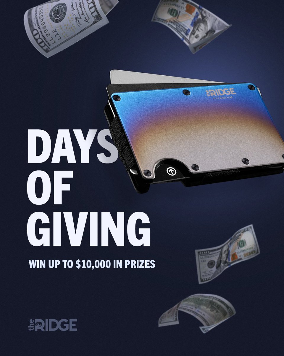 💸The Ridge Days of Giving💸

We're back with ANOTHER #giveaway! Enter to win $500 cash AND a new Ridge Wallet of your choice. 

How to enter: 
👉Follow <a href="/ridgewallet/">Ridge</a>
👉Retweet this Tweet 
That’s it! You’ve been entered.
The winner will be selected on 12/13/21