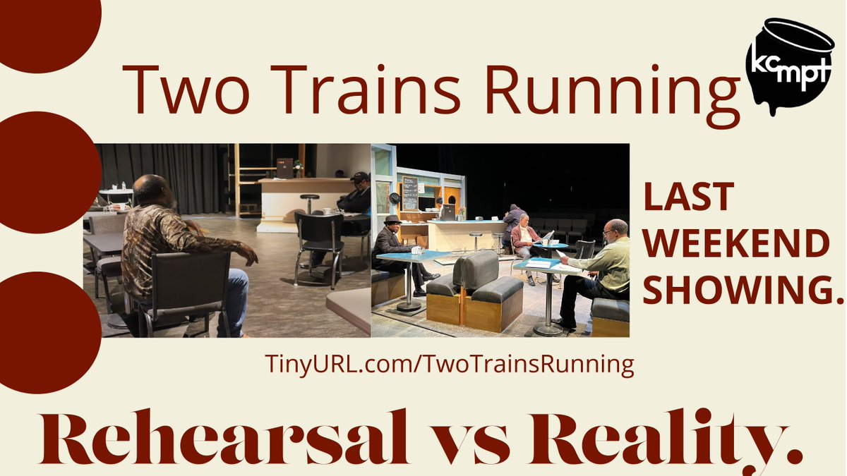 KCMeltingPot's tweet photo. Come see #TwoTrainsRunning for real and in the flesh in our final weekend! Tickets available at https://t.co/wxB8wvXI9u

 #KCMPT #BlackTheatreMatters #BlackTheatre #KansasCity #KCMO #KCK #KCEvents #AugustWilson #SupportBlackTheatre https://t.co/m4Ljn6vFLd