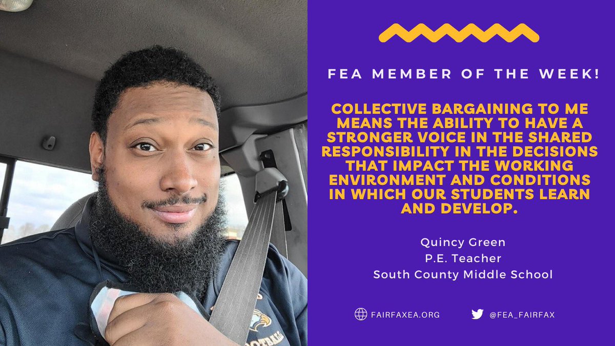 FEA_Fairfax's tweet image. FEA Board Member, Quincy Green understands that #CollectiveBargaining doesn&apos;t just benefit educators, but students too! This P.E. teacher from South County Middle brings an important voice to the bargaining table in #FCPS.✊

#Organizing2Bargain #RedForEd #Red4Ed #VEAStrong #1u