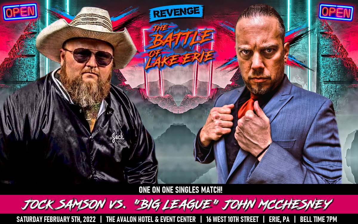 RevengePro_Erie's tweet photo. That didnt take long.

@jocksamson talked a lot of shit on Erie but The Erie Wrestling Icon @BigLeagueJMcC isn't gonna let that go on unchecked. Feb 5th at #BOLE2022 The Goat battles The Icon!

Can Big League shut him up? Will Jock back up his shit talking &amp; kiss some Erie women? https://t.co/H01G7Bp8LX