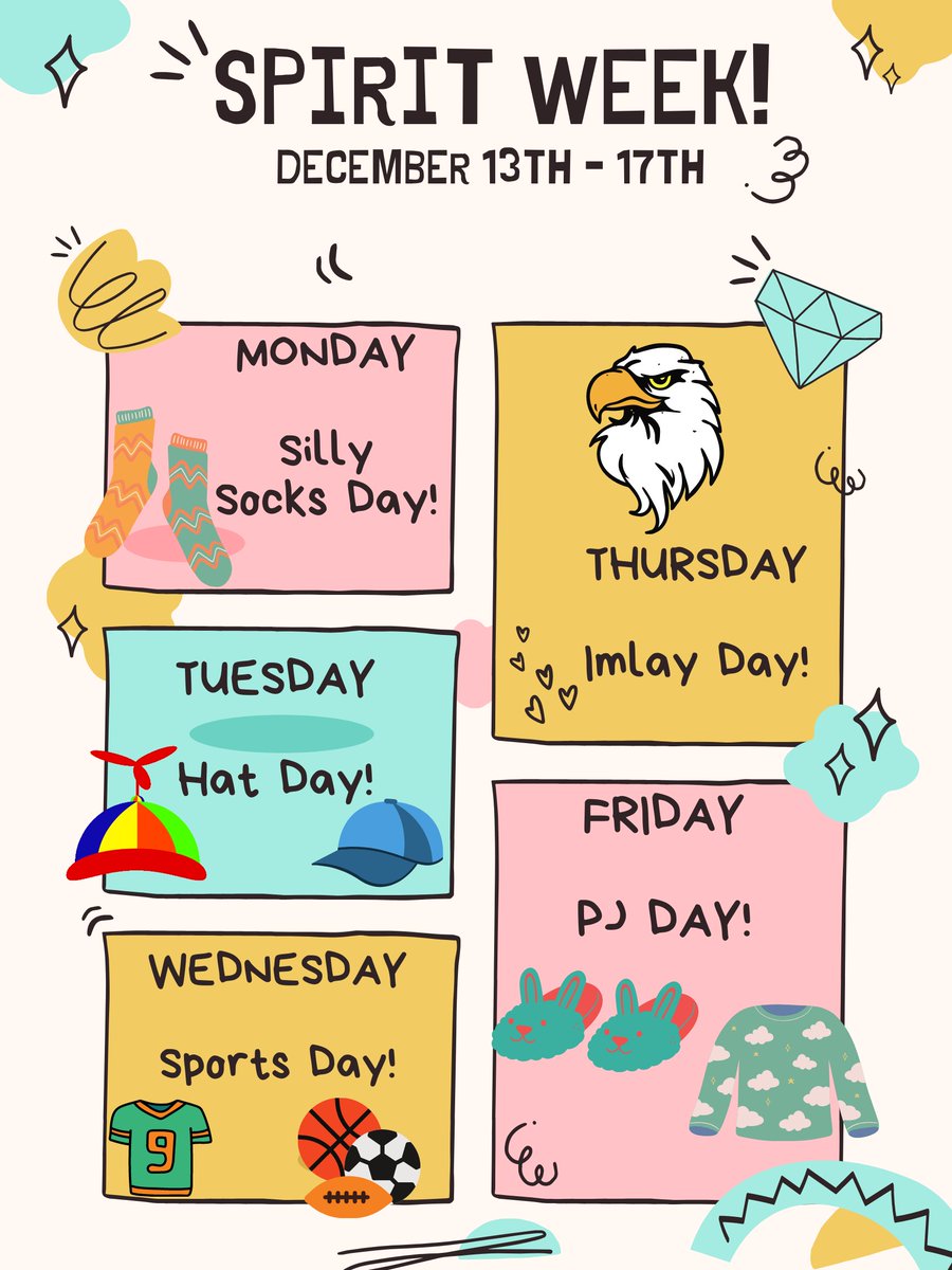 Spirit Week at Imlay December 13th-17th!