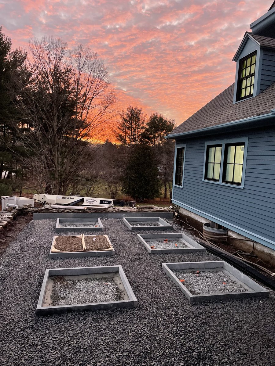 Sun setting over the new bluestone garden planters at #tohconcordcape #landscape #hardscape #kandrlandscape <a href="/thisoldhouse/">This Old House</a>