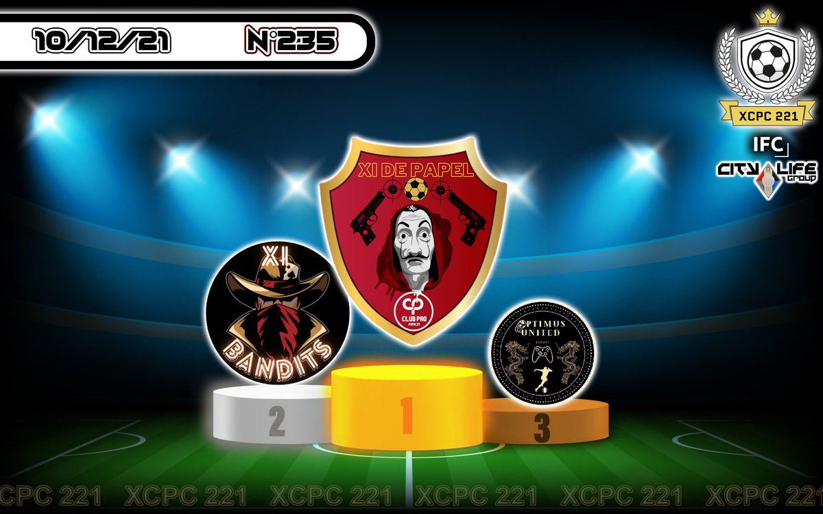 Edition **N235**

1er :  **XI DE PAPEL**
2ème : **11 BANDITS**
3ème : **OPTIMUS ESPORT UTD**

Une tournois de 32 équipes remporté pour notre équipe, avec 2 Tests et un groupe soudé nous avons décroché un nouveau trophée félicitations !🏆