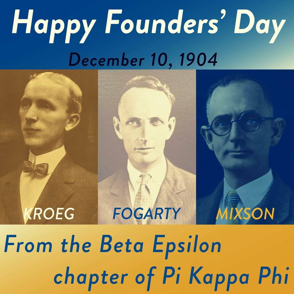 MizzouPiKapp's tweet photo. Today, we remember Andrew Alexander
Kroeg Jr., Lawrence Harry Mixson, and Simon Fogarty Jr. as they began this great fraternity 117 years ago in Charleston, South Carolina.
Happy Founders’ Day to all Pi Kapps, both active and alum!
•
•
#pikappa… https://t.co/oHWkBMtu6G https://t.co/OfM2AHEfl1
