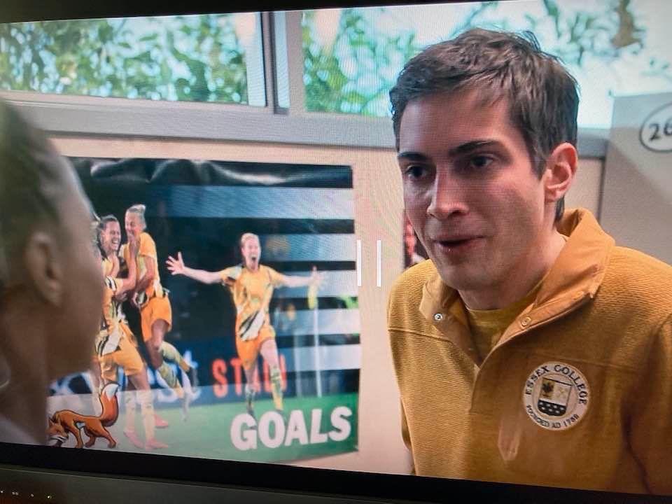 MsLuness's tweet image. Spotted a #Matildas poster, rebadged as Essex Soccer, in the HBO comedy The Sex Lives of College Girls (episode 2). @hbomax @mindykaling @HayleyRaso @clarepolks89 @TheMatildas