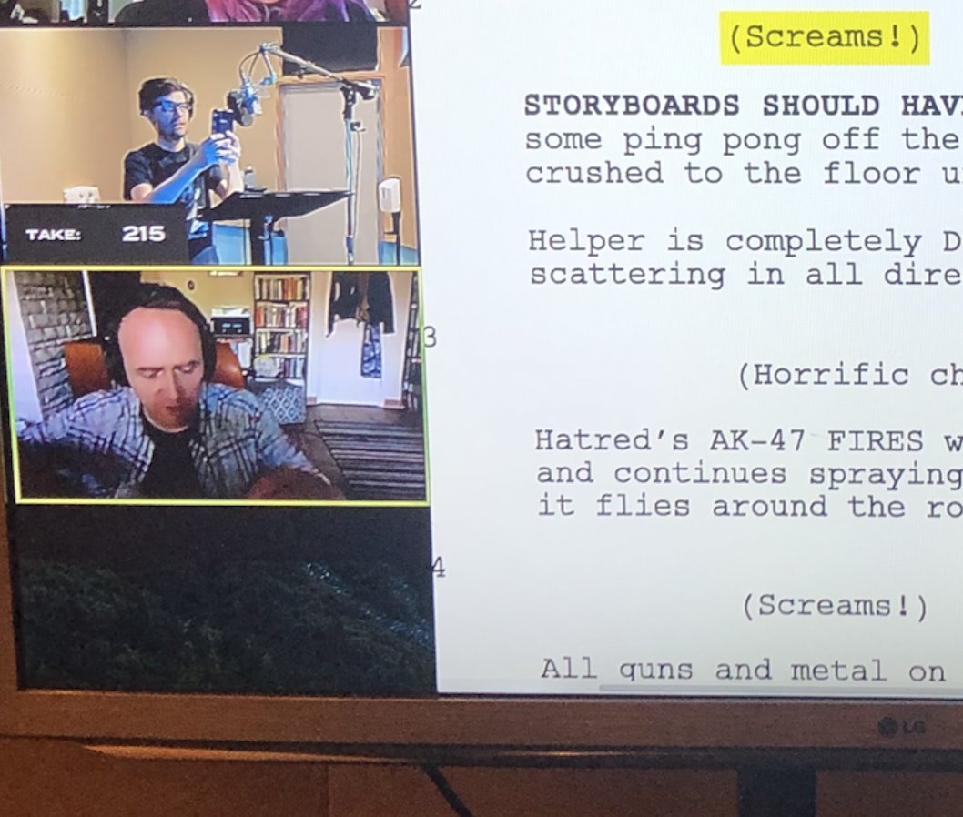 In the booth skyping with @jacksonpublick as we record my final Dr. Venture session (for the forthcoming feature-length series finale). What a long, strange, scientastic trip it's been.