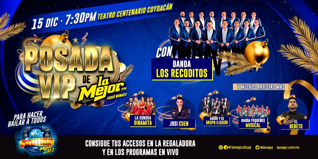 LaMejor's tweet photo. La oportunidad de cerrar el año a lo grande esta #AquíNomás con La Mejor ¡No te pierdas la oportunidad de ser el afortunado en vivir uno de los mejores eventos y despedir bomba el 2021! Escucha los programas en vivo, ubica a La Regaladora y gana boletos para la #PosadaVIP 🔥💃💛 https://t.co/hxFbn1VbFR