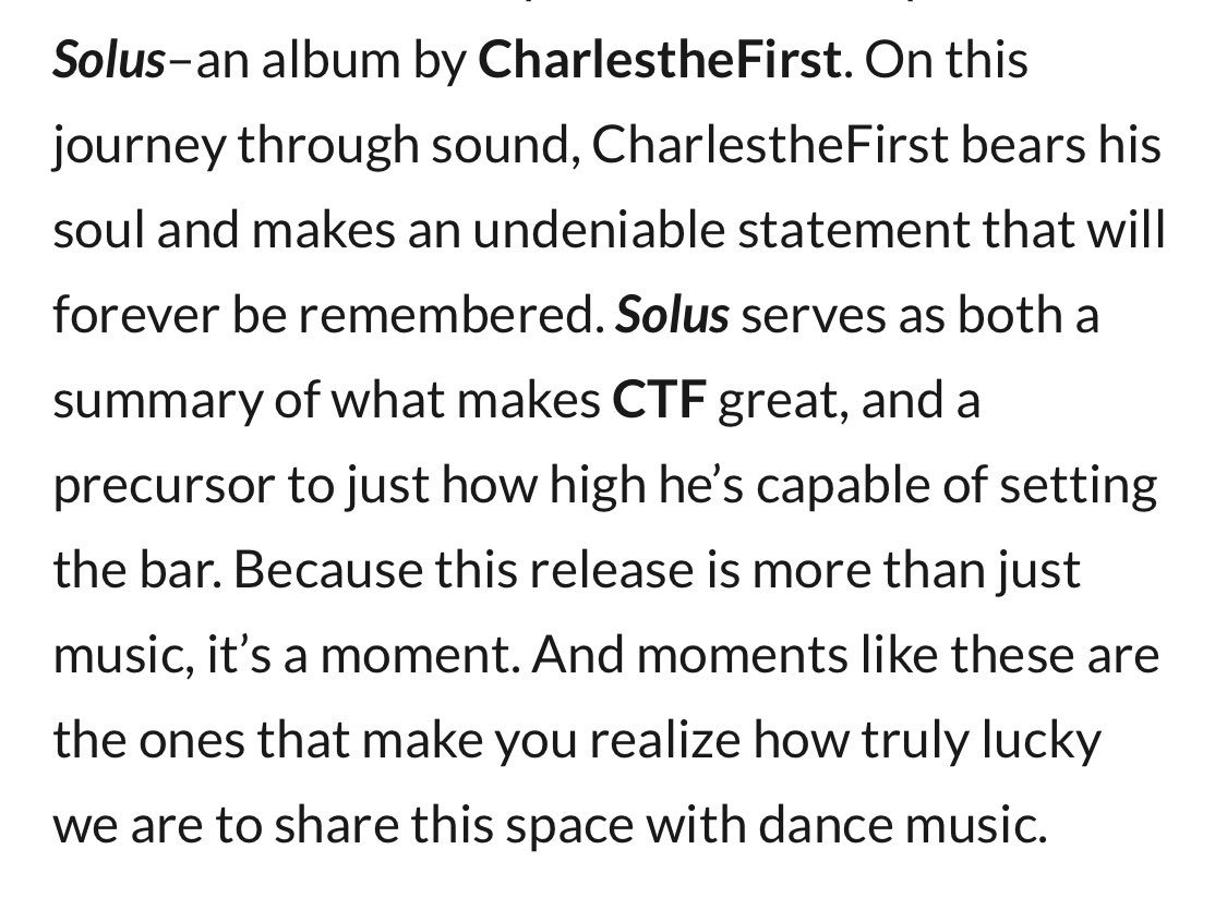 TheDancingCamel's tweet photo. i was reading my review of ‘Solus’ and whew…

CtF, you will forever be immortalized in my heart. i just wish i had the chance to tell you how much i appreciate you in person. thank you for everything. 👑 https://t.co/7vYPogk49z