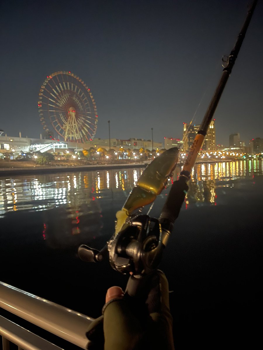 tmo_omy's tweet photo. 台場　23:00〜2:00
会社の先輩にガイドしてもらって初の東京湾ベイトシーバス🐟
割と早々に盛大にバックラして残り20メートルくらいのラインで凌ぐも何にも無しw
ただの記念写真📸
#tokyogold https://t.co/7NckWqTpDB