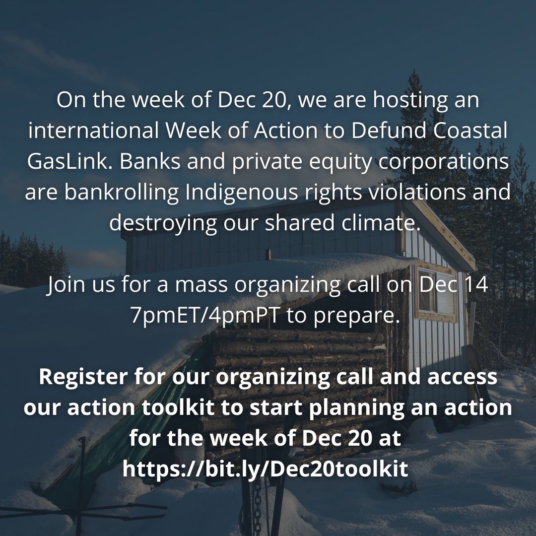 International Week of Action week of December 20th 2021 Gidimt’en Checkpoint’s Call to Action!! We are calling on our supporters and allies to join us to turn our outrage towards @RBC once again!