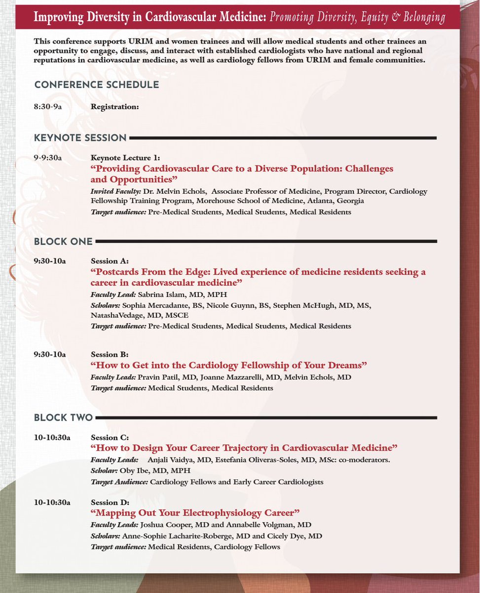 SabrinaIslamMD's tweet photo. "Improving Diversity in Cardiovascular Medicine: Promoting Diversity, Equity & Belonging" happening Saturday December 11th at 9am. See our brochure below for more details!
Register here:
https://t.co/pszpbgDwvG
@DeborahCrabbeMD #DiversityandInclusion #WIC
@THVIWIC https://t.co/FqswR6hL9G