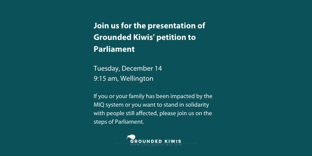 GroundedKiwis's tweet photo. 1/ We need you, your family and friends 9am Tues at Parliament to deliver our petition to the Govt. Huge chance to show the impact of MIQ. See you there! #fixtheborder #nzhotelquarantine #kiwiscominghome #miqueue #nzmiq #Wellingtonnz #newzealand @EricaStanfordMP @EKerekere https://t.co/sPh6zs5gPO