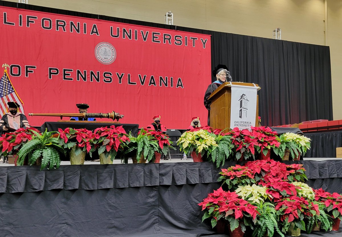 PennWCalifornia's tweet photo. Dr. Dale-Elizabeth Pehrsson addresses graduates at her first commencement as interim president. Congratulations to our newest master's and doctoral degree grads! #calucomm https://t.co/leXiVzIIqB