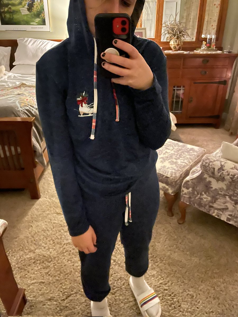 savannahkyrie's tweet photo. For my first Christmas gift this year my mother got me a pajama sweatsuit? 

Can I get away with wearing this in public? https://t.co/c3SMMNPeGA