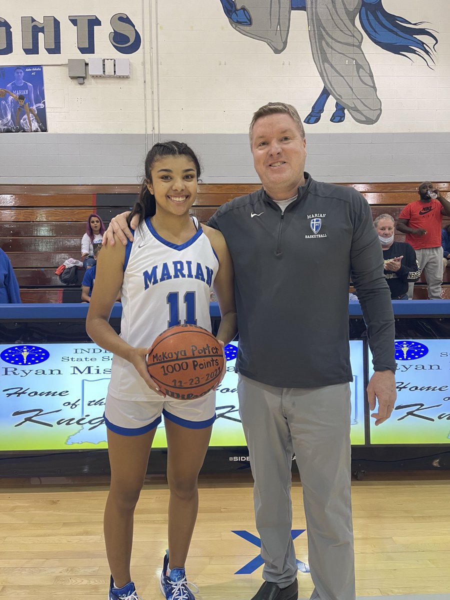 marianhssports's tweet photo. Congratulations to MaKaya Porter on reaching the 1000 point mark!  Tonight, before ⁦⁦@MHSLadyKnights⁩ take on Penn, she was honored as 7th player in program history to join that club!  #GoKnights https://t.co/e5F4f3YHSw