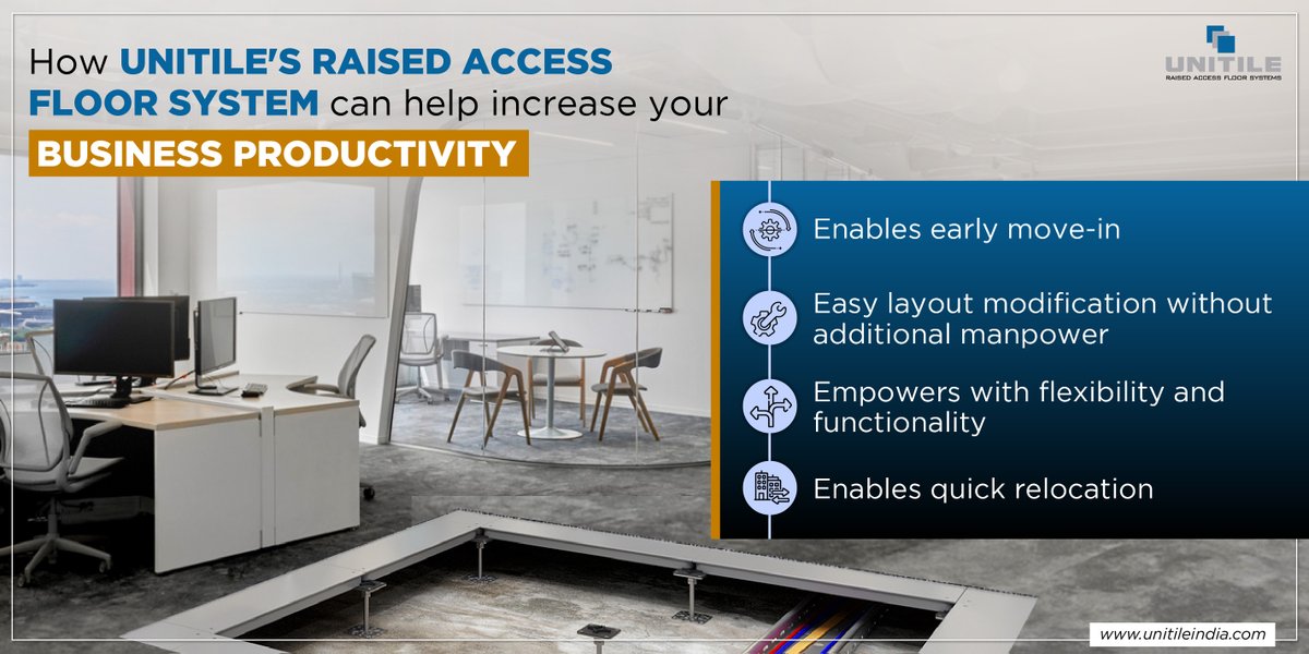 UnitileIndia's tweet photo. Have you assessed all your flooring options before choosing the right flooring for your #workspace? No matter the type of business, #UnitileIndia’s #raisedaccessfloor systems have proven to be an asset &amp; a preferred choice by top brands among various industries.
#ModularFloor https://t.co/jPMNostsx7