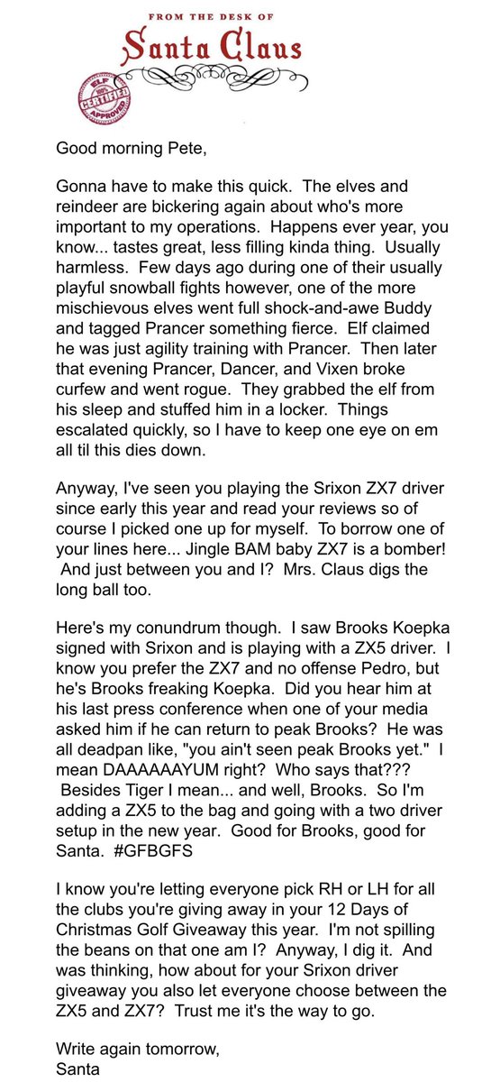 PGAPappas's tweet image. Letters from Santa GIVEAWAY 2 (PGAPappas 12 Days of Christmas Golf Giveaway)

🎁 Brand New Srixon ZX5 or ZX7 Driver (choose any model you want, RH or LH, any flex) #JingleBAM!

To enter:
🎄 Retweet
🎄 Follow @PGAPappas and @SrixonGolf

#ReleaseTheKringle! 
pgapappas.blogspot.com/2021/12/letter…